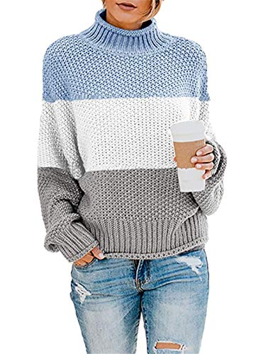 ORANDESIGNE Casual Sexy Halbhoher Kragen Pullover Sweatshirt Damen Elegant Rollkragenpullover Batwing Oversize Solid Wrap Gestrickt Langarmshirts Oberteile B Blau L von ORANDESIGNE