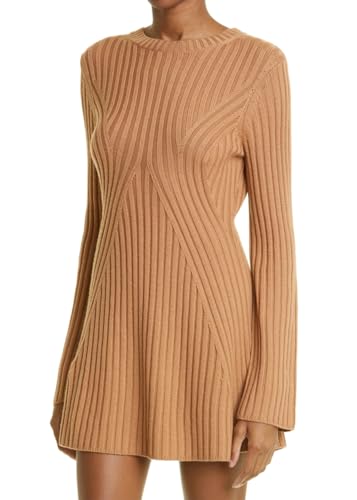 ORANDESIGNE Damen A-Linie Pulloverkleid Einfarbige Pullover Minikleid Rollkragen Kleid Langarm Hohe Elastizität Weich Warme Strickpullover Winter Pullikleid Freizeitkleid C Braun L von ORANDESIGNE