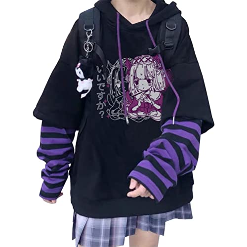 ORANDESIGNE Damen Anime Kapuzenpullover Japan Kawaii Hoodie Mädchen Y2K Gothic Sweatshirt Pullover E-Girl Streetwear G Violett XXL von ORANDESIGNE