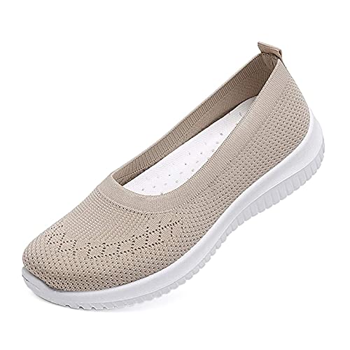 ORANDESIGNE Damen Bequem Slip On Sneakers Mesh Leichte Atmungsaktiv Freizeitschuhe Outdoor Gestrickte Loafers Gehen Flache Schuhe A Aprikose 41 EU von ORANDESIGNE