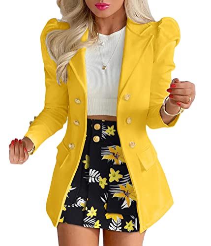 ORANDESIGNE Damen Business 2-teiliger Anzug Rock Set Anzug Zweiteiler Elegant Einfarbig Puffärmel Blazer Anzugjacke und A-Linie Rock Set B Gelb L ORANDESIGNE Damen Business 2-teiliger Anzug Rock Set Anzug Zweiteiler Elegant Einfarbig Puffärmel Blazer Anzugjacke und A-Linie Rock Set B Gelb L von ORANDESIGNE