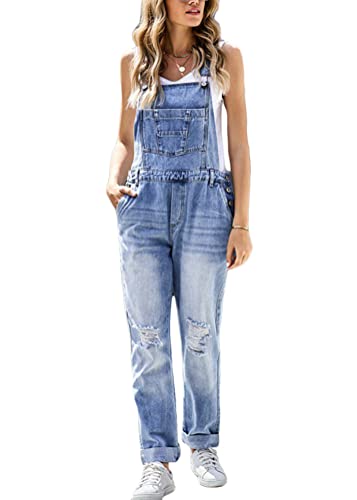 ORANDESIGNE Damen Denim Bib Overalls Lässig Stretch Verstellbar Denim Lätzchen Overall Jeans-Hosen Frauen Lässig Weites Bein Baggy Jumpsuits mit Taschen F Blau M von ORANDESIGNE