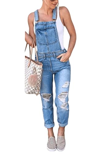 ORANDESIGNE Damen Denim Bib Overalls Lässig Stretch Verstellbar Denim Lätzchen Overall Jeans-Hosen Frauen Lässig Weites Bein Baggy Jumpsuits mit Taschen I Blau L von ORANDESIGNE