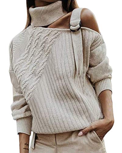 ORANDESIGNE Damen Elegant Rollkragenpullover Oversize Langarm Beiläufige Grobstrickpullover Strickpullover Sweatshirts A Beige 48 von ORANDESIGNE