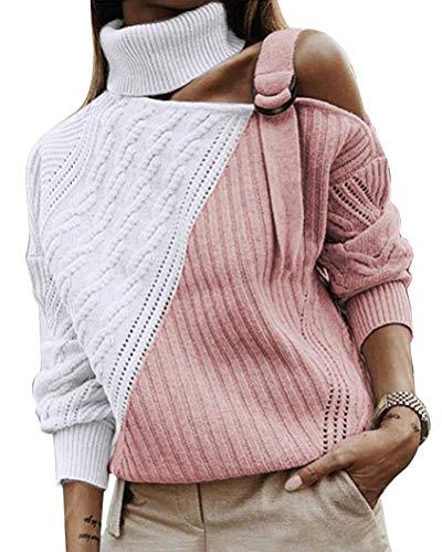 ORANDESIGNE Damen Elegant Rollkragenpullover Oversize Langarm Beiläufige Grobstrickpullover Strickpullover Sweatshirts C Rosa 48 von ORANDESIGNE