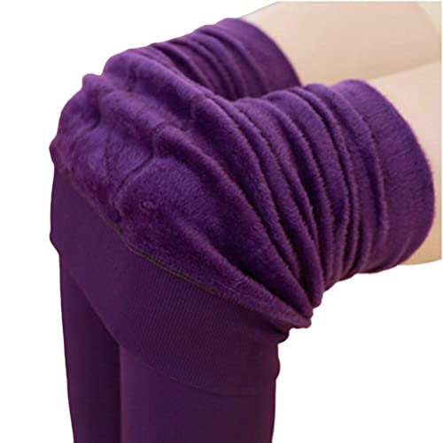 ORANDESIGNE Damen Fleece Strumpfhose Elastisch Thermo Strumpfhose Leggings mit Innenfleece für Herbst Winter Super Strech Warm Blickdichte Leggins A Violett 300g von ORANDESIGNE