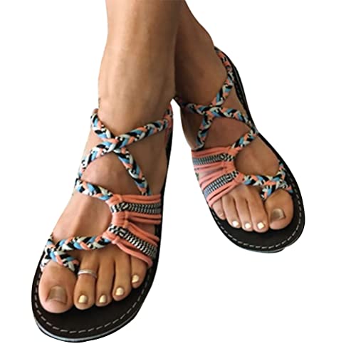 ORANDESIGNE Damen Geflochtene Sandalen Sommer Gladiator Schuhe Casual Flachen Flip Flops Strand Zehentrenner Sandalen 01 Orange 42 EU von ORANDESIGNE