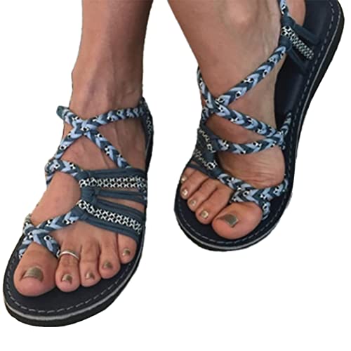 ORANDESIGNE Damen Geflochtene Sandalen Sommer Gladiator Schuhe Casual Flachen Flip Flops Strand Zehentrenner Sandalen 40 EU 01 Armeegrün von ORANDESIGNE