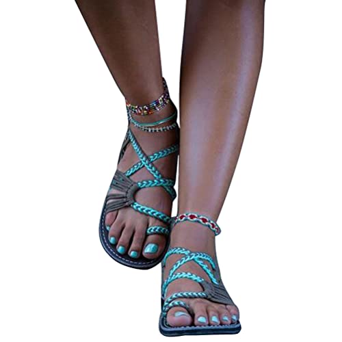 ORANDESIGNE Damen Geflochtene Sandalen Sommer Gladiator Schuhe Casual Flachen Flip Flops Strand Zehentrenner Sandalen von ORANDESIGNE