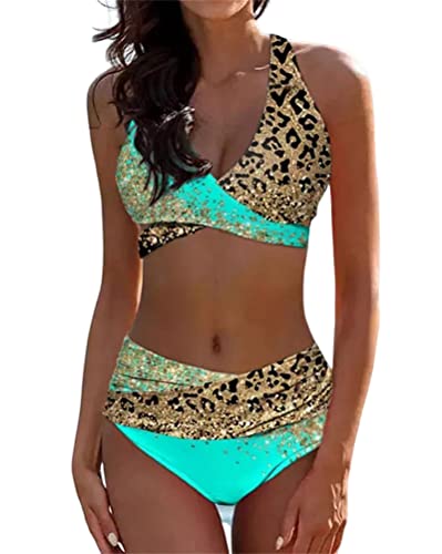 ORANDESIGNE Damen Gepunktetes Bikini Neckholder Sexy Badeanzug mit Cups Bauchweg Bademode Damen Bikini mit Tanga High Waist Bikini Triangel Push Up Sexy Gepolstert Swimsuit R Grün 3XL von ORANDESIGNE