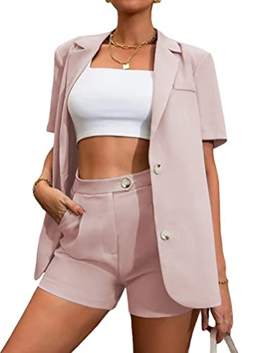 ORANDESIGNE Damen Hosenanzüge Elegant Freizeitbüro Business Anzug Set Hosenanzug Blazer Hose 2-teilig Anzug Einfarbig Zweiteiler Slimfit Streetwear C Rosa M von ORANDESIGNE