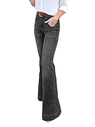 ORANDESIGNE Damen Jeans Elegant Stretch Skinny Schlaghose Schwarz Jeanshose Bootcut Hose Low Waist Weites Bein Retro Stil Denim Pants B Schwarz M von ORANDESIGNE