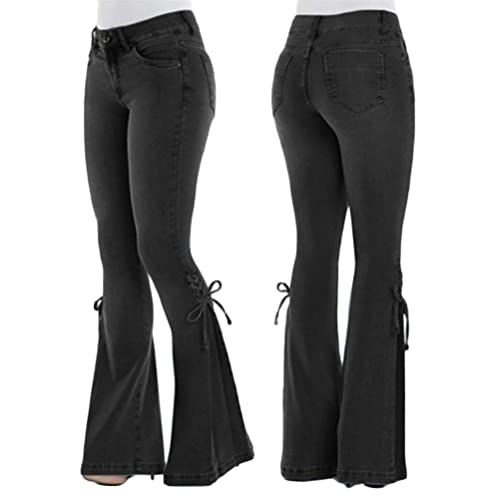 ORANDESIGNE Damen Jeans mit Schlaghose für Frauen Hoch Tailliert Schlaghosen mit Klassisch Weitem Bein Zerrissene Denim Hosen Kurvige Bootcut Stretch Jeans B Schwarz XS von ORANDESIGNE