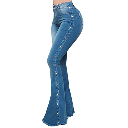 ORANDESIGNE Damen Jeans mit Schlaghose für Frauen Hoch Tailliert Schlaghosen mit Klassisch Weitem Bein Zerrissene Denim Hosen Kurvige Bootcut Stretch Jeans D Blau XL von ORANDESIGNE