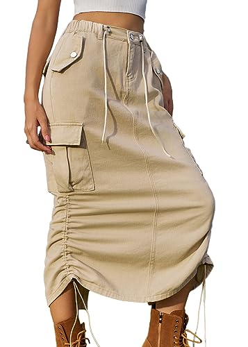 ORANDESIGNE Damen Jeansrock Lang Cargo Rock Knielang Vintage Elegant Freizeit Rock Denim Rock Hohe Taille Solide A-Linie Western Jean Röcke Sommer Einfarbig Mode Denim Midirock A Beige XXL ORANDESIGNE Damen Jeansrock Lang Cargo Rock Knielang Vintage Elegant Freizeit Rock Denim Rock Hohe Taille Solide A-Linie Western Jean Röcke Sommer Einfarbig Mode Denim Midirock A Beige XXL von ORANDESIGNE