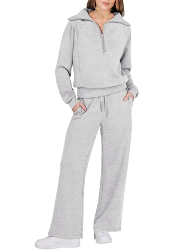 ORANDESIGNE Damen Lässiger Pyjama Trainingsanzug Sweatshirts 2-Teiliges Lounge-Set A Hellgrau S von ORANDESIGNE