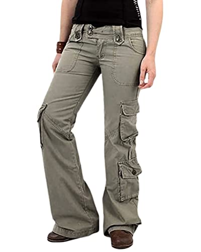 ORANDESIGNE Damen Low Waist Wide Leg Cargo Jeans Ästhetische Vintage Baggy Taschen Hosen Freizeithose Y2K E-Girl Streetwear K Grau M von ORANDESIGNE