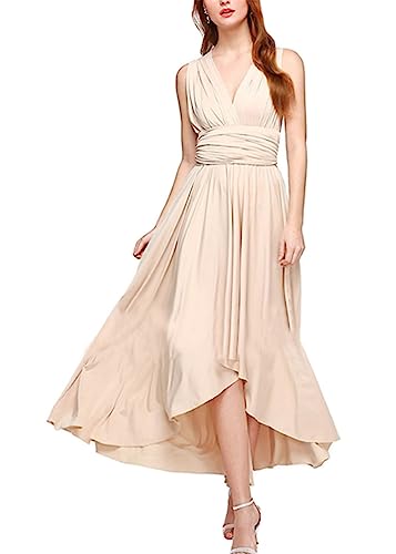 ORANDESIGNE Damen Multiway Lange Abendkleid Hochzeit Brautjungfernkleid Bodenlang Partykleid Cocktailkleid Cabrio Wickelkleid V-Ausschnitt Festlich Kleid Rückenfrei Maxikleid C Aprikose XL von ORANDESIGNE