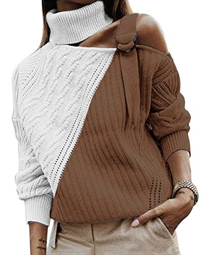 ORANDESIGNE Damen Rollkragenpullover Strickpullover Winter Lässiges Stricken Pulli Sweatshirt Oberteile Schulterfrei Elegant Strickpulli Sweater Oberteiles Tops C Kaffee 38 von ORANDESIGNE