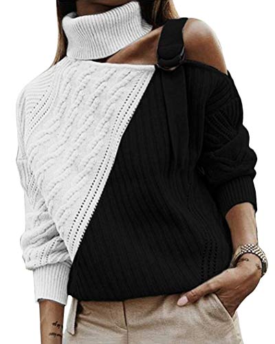 ORANDESIGNE Damen Rollkragenpullover Strickpullover Winter Lässiges Stricken Pulli Sweatshirt Oberteile Schulterfrei Elegant Strickpulli Sweater Oberteiles Tops C Schwarz 48 von ORANDESIGNE