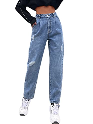 ORANDESIGNE Damen Stretch Straight Jeans Löchern Baggy Boyfriend Jeanshose Teenager Mädchen Lässig Denim Hosen Weich Pants Freizeithose Z07 S von ORANDESIGNE