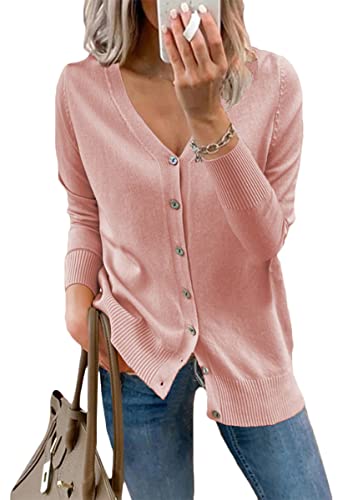 ORANDESIGNE Damen Strickjacke Kurze Cardigan Basic Pullover Herbst Jacke Mantel Strickjacke Cardigan Feinstrick Jacke Frühling Herbst Outerwear A Rosa XXL von ORANDESIGNE