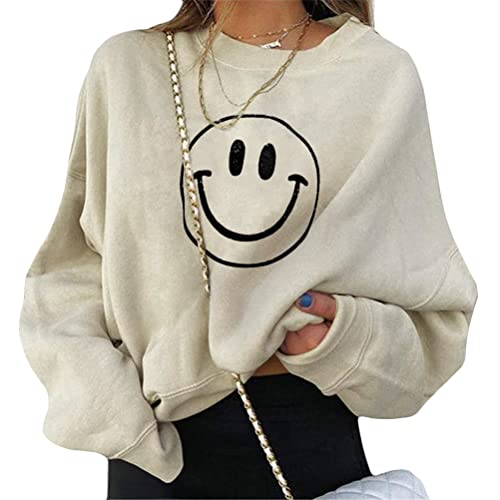 ORANDESIGNE Damen Sweatshirt Briefe Drucken Langarm Rundhals Pullover Warm Pulli Oversized Casual Bequem Teenager Mädchen Hoodie Sportbekleidung I Khaki L von ORANDESIGNE