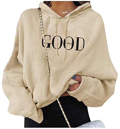 ORANDESIGNE Damen Sweatshirt Pullover Teenager Mädchen Hoodie Herbst Winter Hoodie Frauen Pullover Oberteile Langarmshirt Kapuzenpullover Mode Bequem Casual Pulli mit Kordel und Taschen B Khaki XS von ORANDESIGNE