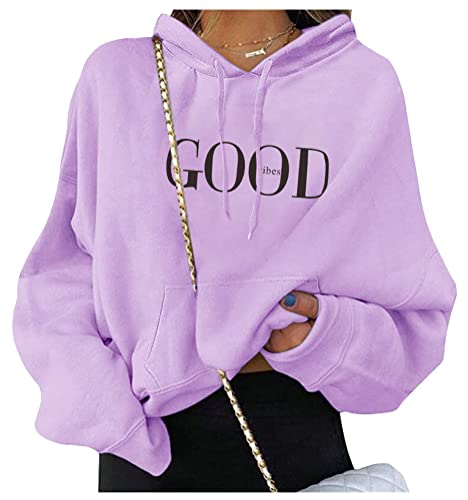 ORANDESIGNE Damen Sweatshirt Pullover Teenager Mädchen Hoodie Herbst Winter Hoodie Frauen Pullover Oberteile Langarmshirt Kapuzenpullover Mode Bequem Casual Pulli mit Kordel und Taschen B Violett XS von ORANDESIGNE