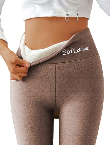 ORANDESIGNE Damen Thermo Leggings Gefütterte Thermische Dehnbar Leggings Winter Verdickte Warme Leggins Slim Strumpfhose Hohe Taille Fleece Plüschleggings für Fitness Laufen Wandern A Dunkelbraun L von ORANDESIGNE