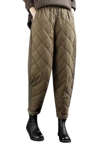 ORANDESIGNE Damen Winter Warme Daunenhose Warme Gefütterte Jogginghose Winddicht Winterhose Ultraleichte Schneehose Elastische Taille Stepphose A Kaffee S von ORANDESIGNE