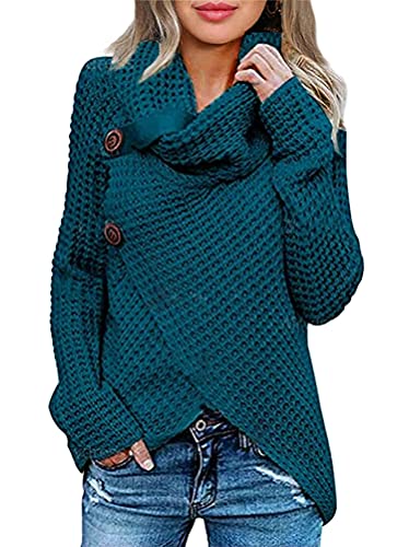 ORANDESIGNE Damen Winterjacke Warm Strickjacke Rollkragen Cardigan Strickpullover Casual Pullis Langarm Wrap Wickel Pullover Sweater C Pfauenblau S von ORANDESIGNE