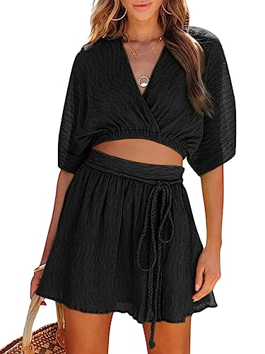 ORANDESIGNE Damen Zweiteiler Rock Und Oberteil Elegant Sommer Outfits 2 Teiler Festlich Modisches Freizeitanzug Lässig Hosenanzug Festlich Anzug Set Röcke Bekleidung Skirt Suit Schwarz XL von ORANDESIGNE