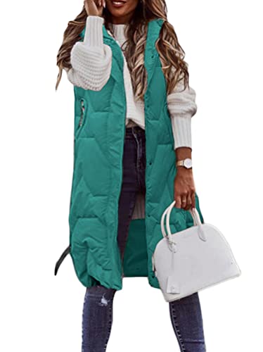 ORANDESIGNE Daunenweste Damen Lang Winterjacke Daunenjacke Warm Weste Jacke mit Kapuze Steppjacke Wintermantel Daunenmantel Slim Gilet mit Taschen A Grün M von ORANDESIGNE