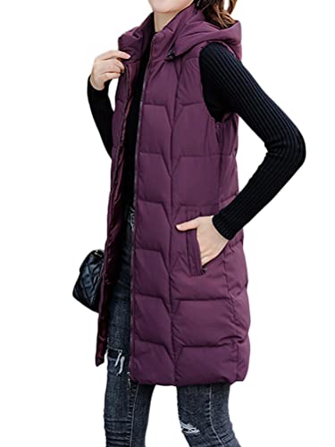 ORANDESIGNE Daunenweste Für Damen Weste Warmer Daunenmantel Hooded Leichte Gesteppte Weste Jacke Lange Dicker Lose Slim Zip Gilet Für Damen Mädchen Winter Outdoor Klettern Reisen H Violett L von ORANDESIGNE