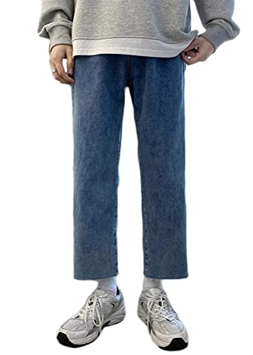 ORANDESIGNE Herren Baggy Jeans Hip Hop Jeanshose Casual Straight Leg Denim Hosen Vintage Gerade Hosen Cropped Jeans Verkürzte Hosen Weitem Bein Pants Streetwear A Dunkelblau XXL von ORANDESIGNE