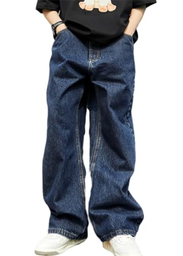ORANDESIGNE Herren Baggy Jeans Y2K Jeanshose Vintage Bedruckt Denim Hosen Men Hip Hop Streetwear Hose Teenager Jungen Straight Leg Skateboard Jeans Q Dunkelblau L von ORANDESIGNE