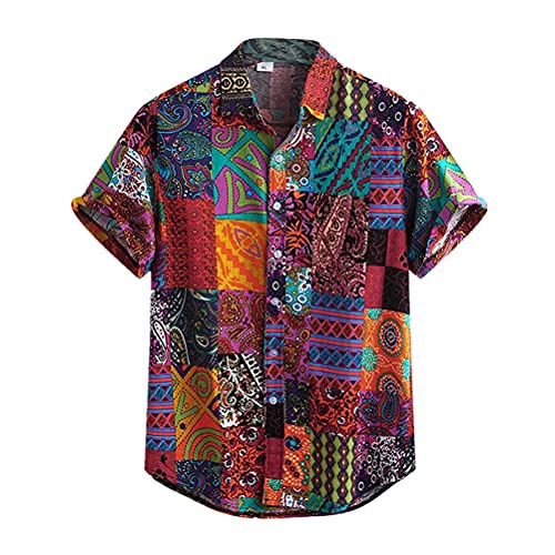 ORANDESIGNE Herren Hemd Hawaiihemd Kurzarm Urlaub Freizeit Reise Shirt Strand Blumen BeiläUfige Hemden Aloha für Party Feiertag F Rot XXL von ORANDESIGNE