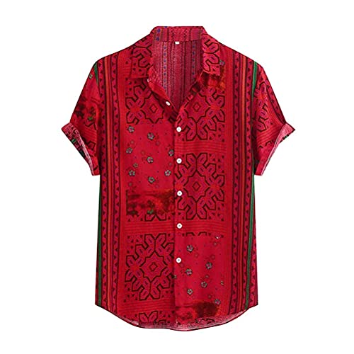 ORANDESIGNE Herren Hemd Hawaiihemd Kurzarm Urlaub Freizeit Reise Shirt Strand Blumen BeiläUfige Hemden Aloha für Party Feiertag Q Rot 3XL von ORANDESIGNE