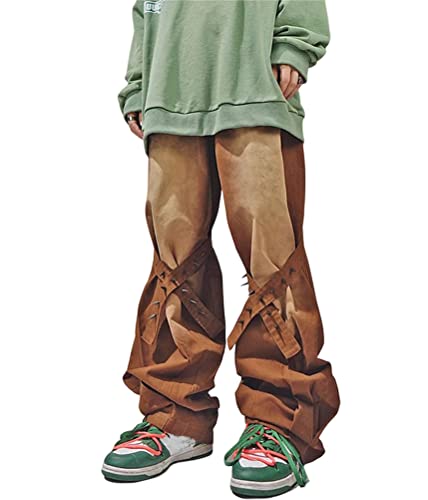 ORANDESIGNE Herren Hip Hop Jeans Baggy Jeans Straight Leg Gewaschen Jeanshose Casual Denim Hosen Vintage Bedruckte Jeans Teenager Jungen Skateboard Hose Streetwear ZL Khaki L von ORANDESIGNE