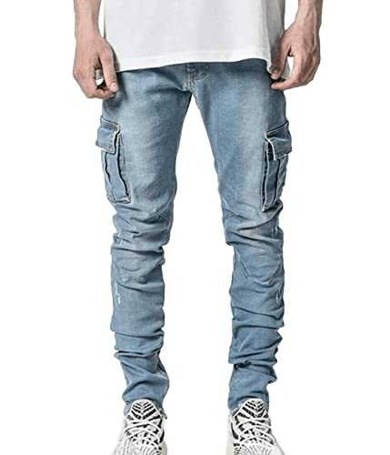 ORANDESIGNE Herren Jeans Hose Slim Fit Denim Blaue graue Lange Jeanshose für Männer Coole Jungen weiße Stretch Freizeithose Schwarze Cargo Chino Sommer Winter Basic E Blau M von ORANDESIGNE