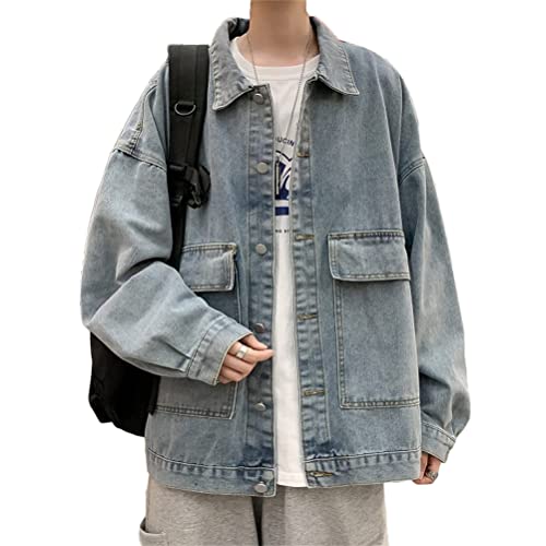 ORANDESIGNE Herren Jeansjacke Übergangsjacke Denim Jacket Freizeitjacke Oversize Vintage Retro Cargojacke Classic Street Style Oberbekleidung A Blau L von ORANDESIGNE