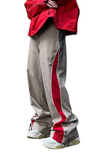 ORANDESIGNE Herren Parachute Pants Y2k Hosen Baggy Cargohose Fallschirmhose Teenager Y2K Weites Bein Track Pants Vintage Baggy Hosen für Jungen Streetwear Freizeithose Hip Hop Pants B Khaki XL von ORANDESIGNE