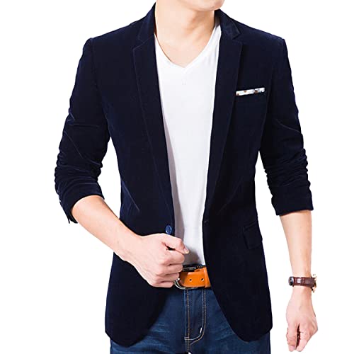 ORANDESIGNE Herren Sakko Samt Blazer Slim Fit Männer Blazer Modern Freizeit Leichte Jacket Anzugjacke Eine Knopf Sakko für Business Frühling und Herbst (C Navy Blau, L) von ORANDESIGNE