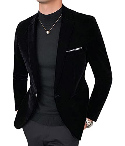 ORANDESIGNE Herren Sakko Samt Blazer Slim Fit Männer Blazer Modern Freizeit Leichte Jacket Anzugjacke Eine Knopf Sakko für Business Frühling und Herbst A Schwarz XS von ORANDESIGNE