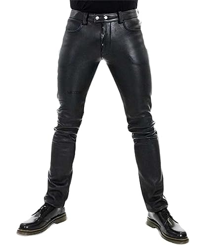 ORANDESIGNE Herren Slim Fit Soft PU Faux Leder Biker Hose Lederhosen wasserdichte Lederhose Weich Motorradhose Business Kunstleder Hosen Warme Winter Fleecehose N Schwarz S von ORANDESIGNE