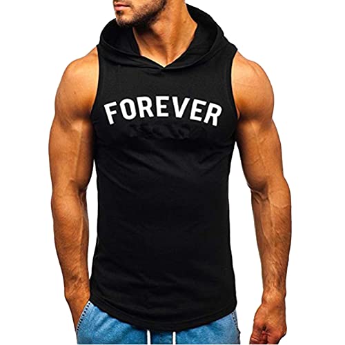 ORANDESIGNE Herren Sommer Hoodie Weste Muskelshirt Bodybuilding Ärmelloses T-Shirt Männer Gyms Muscle Shirts Tops Trainingsweste Schnell trocknend C Schwarz XS von ORANDESIGNE