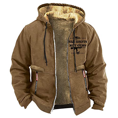 ORANDESIGNE Herren Winterjacke Parka Warm Gefüttert Fleece Innenfutter Hooded Bomberjacke Übergangsjacke Modern Jacke Mit Kapuze Hoodie Sweatjacke Kapuzenpullover Wintermantel Outdoor D Braun L von ORANDESIGNE