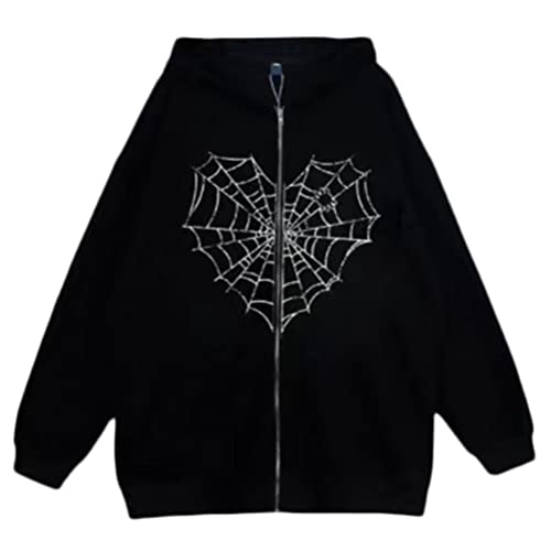 ORANDESIGNE Jacke Damen Sweatjacke Herren Pullover Kapuzenpullover Pulli mit Reissverschluss Frauen Zip Up Hoodies Goth Skeleton Rib Cage Graphics Y2K Harajuku Neuheit Sweatshirt A Schwarz Weiß XXL von ORANDESIGNE