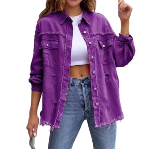 ORANDESIGNE Jeansjacke Damen Langarm Jeanshemd Damen Übergangsjacke Oversize Jeans Jacken Vintage Jeansbluse Ripped Denim Jacken A Violett M ORANDESIGNE Jeansjacke Damen Langarm Jeanshemd Damen Übergangsjacke Oversize Jeans Jacken Vintage Jeansbluse Ripped Denim Jacken A Violett M von ORANDESIGNE